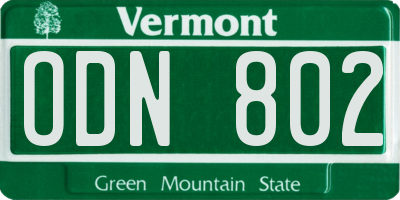 VT license plate ODN802