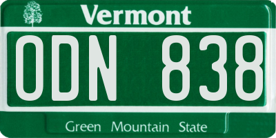 VT license plate ODN838