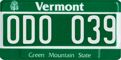 VT license plate ODO039