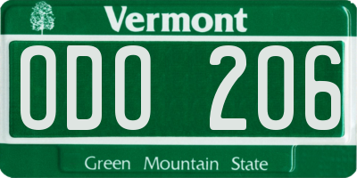 VT license plate ODO206