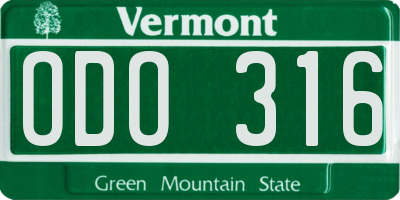 VT license plate ODO316