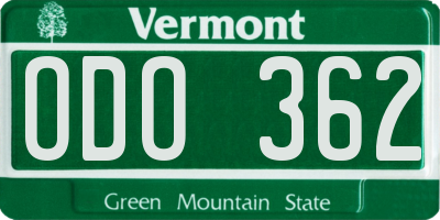 VT license plate ODO362