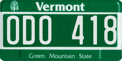 VT license plate ODO418