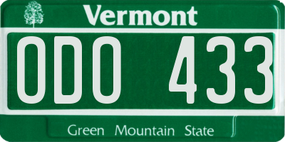 VT license plate ODO433