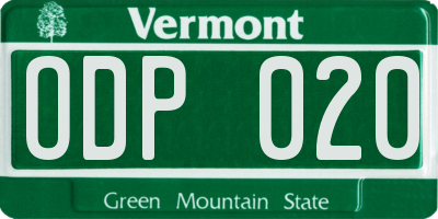VT license plate ODP020