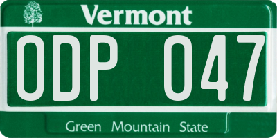 VT license plate ODP047