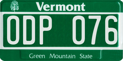 VT license plate ODP076