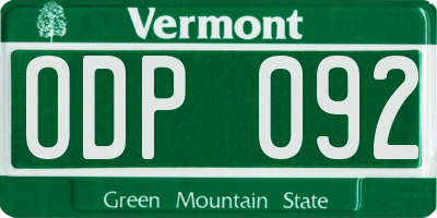 VT license plate ODP092