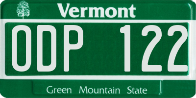 VT license plate ODP122