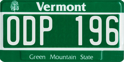 VT license plate ODP196