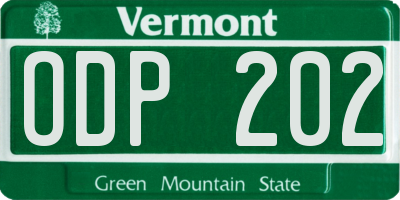 VT license plate ODP202
