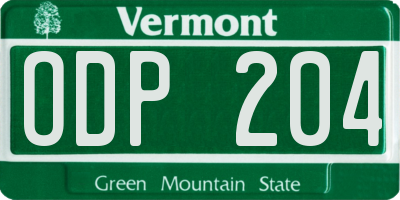 VT license plate ODP204