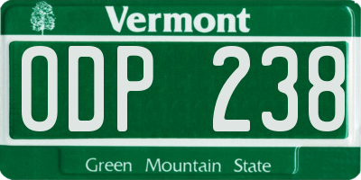 VT license plate ODP238