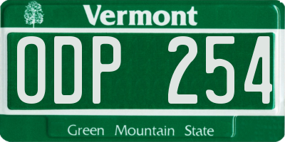 VT license plate ODP254