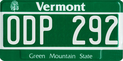 VT license plate ODP292
