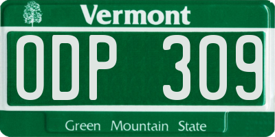 VT license plate ODP309