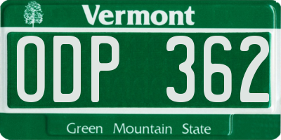 VT license plate ODP362