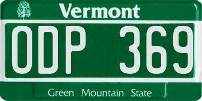 VT license plate ODP369