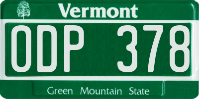 VT license plate ODP378