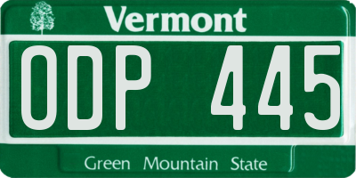VT license plate ODP445