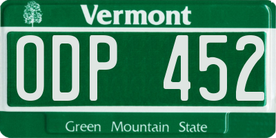 VT license plate ODP452