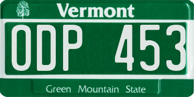 VT license plate ODP453