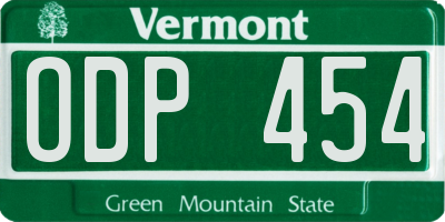 VT license plate ODP454