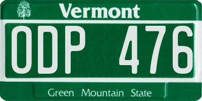 VT license plate ODP476