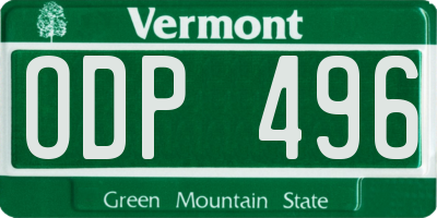 VT license plate ODP496