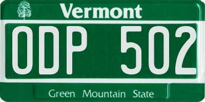 VT license plate ODP502