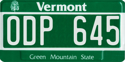 VT license plate ODP645