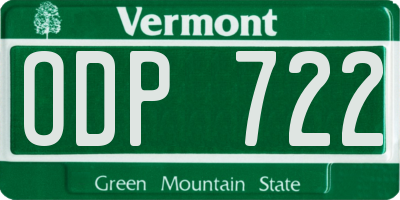 VT license plate ODP722