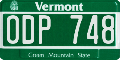 VT license plate ODP748