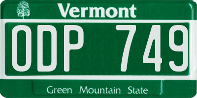 VT license plate ODP749