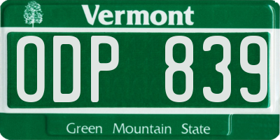 VT license plate ODP839