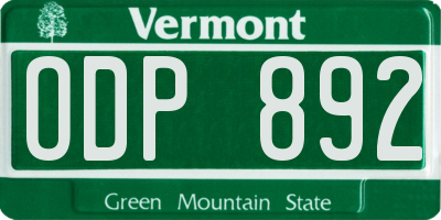 VT license plate ODP892