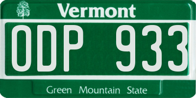 VT license plate ODP933