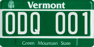 VT license plate ODQ001