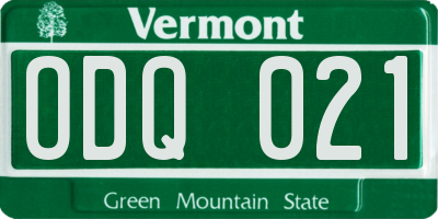 VT license plate ODQ021