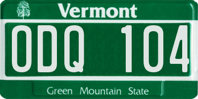 VT license plate ODQ104