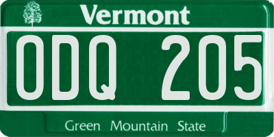 VT license plate ODQ205