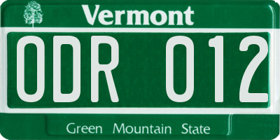 VT license plate ODR012