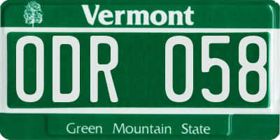 VT license plate ODR058