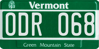 VT license plate ODR068