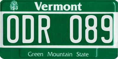 VT license plate ODR089