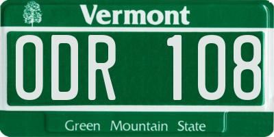 VT license plate ODR108
