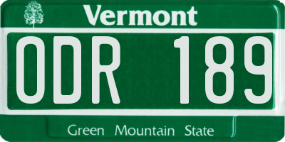 VT license plate ODR189