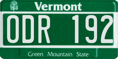 VT license plate ODR192