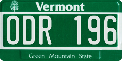 VT license plate ODR196