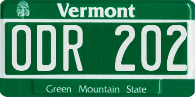 VT license plate ODR202